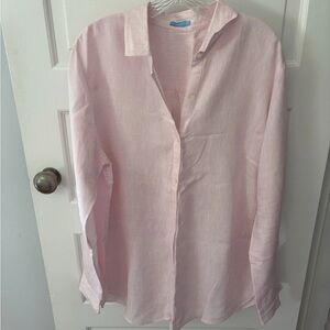 J. McLaughlin Light Pink Britt linen Longsleeve button front shirt women size XL